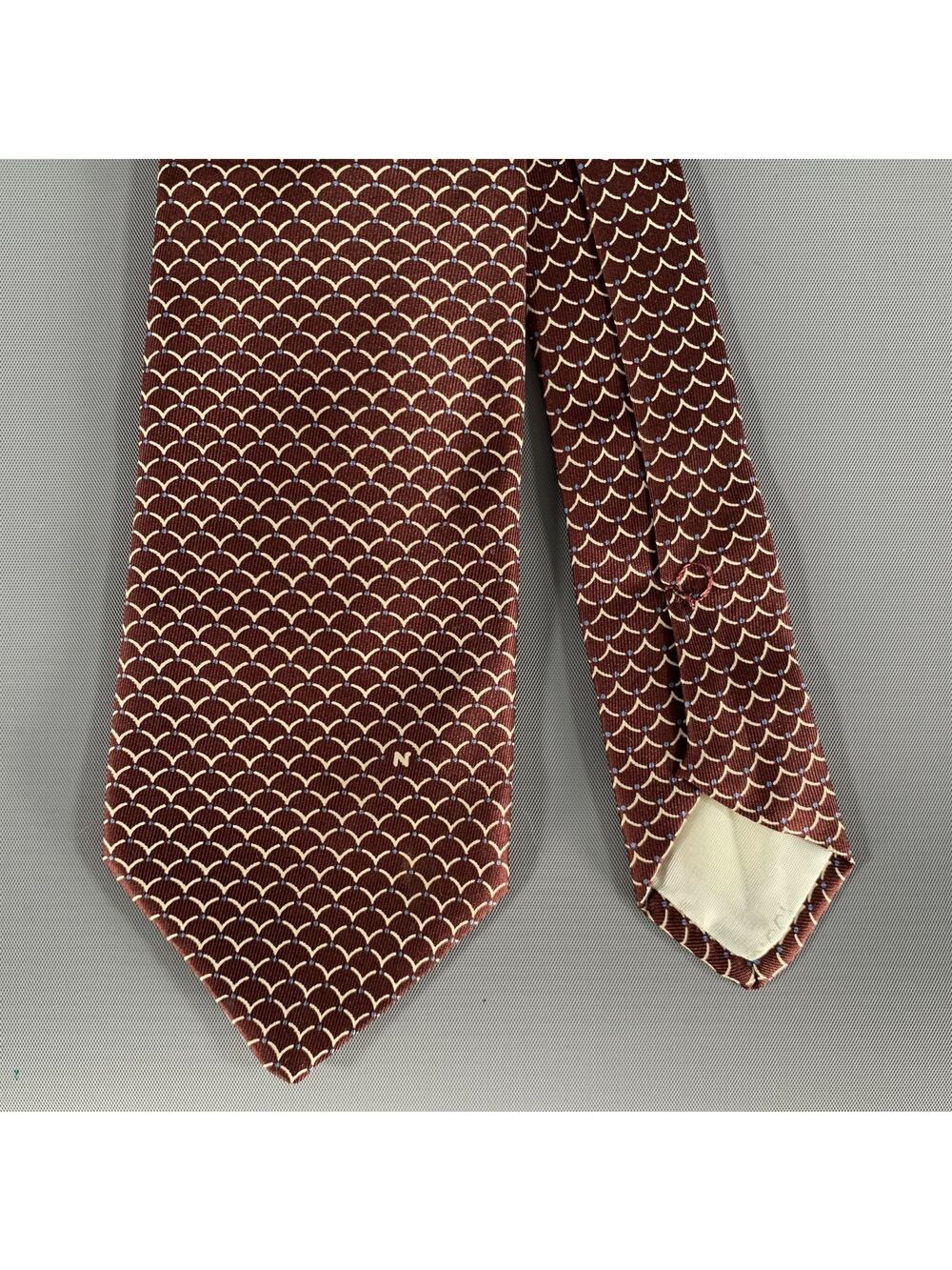 NINA RICCI Brown Tan Geometric Silk Tie
